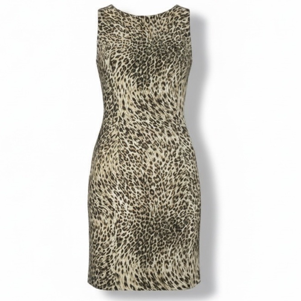 Spiegel Leopard Print Dress Size 12 Sleeveless Sheath Vintage Y2K Classic 🇺🇸